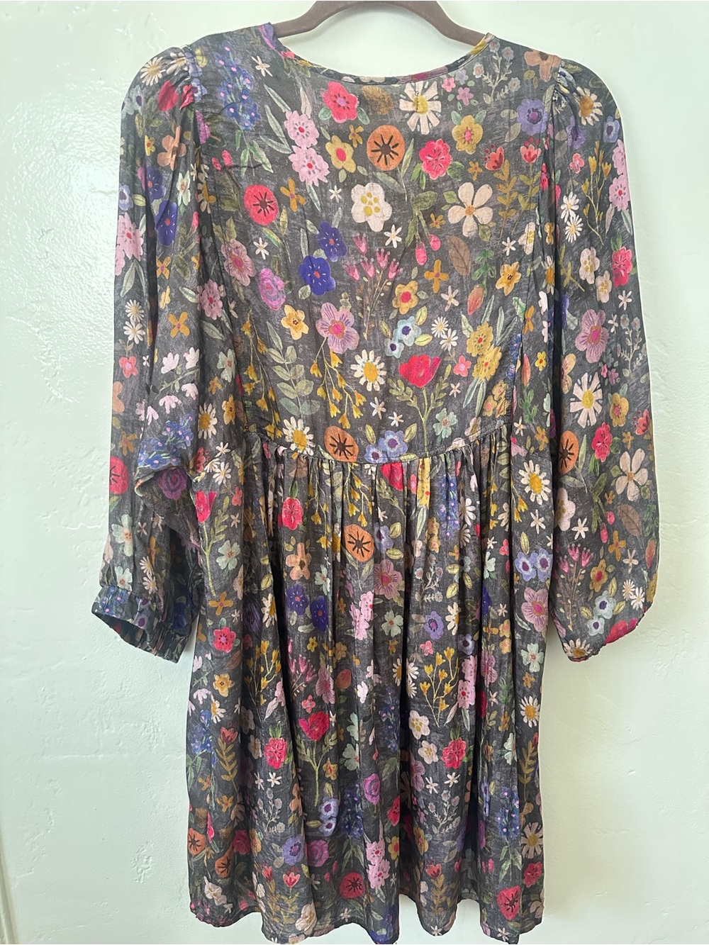 Natural Life Boho Embroidered Puff Sleeve Split Neck Tassel Maxi Dress Medium - Picture 7 of 8